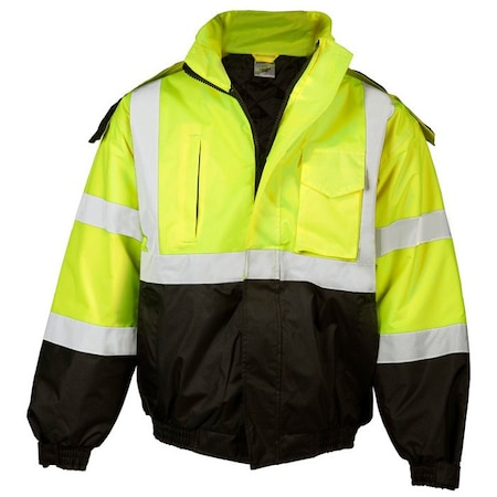 Kishigo Hi-Vis Economy Bomber Jacket, Polyester, Class 3 Type R, Lime/Black, L JS121-L